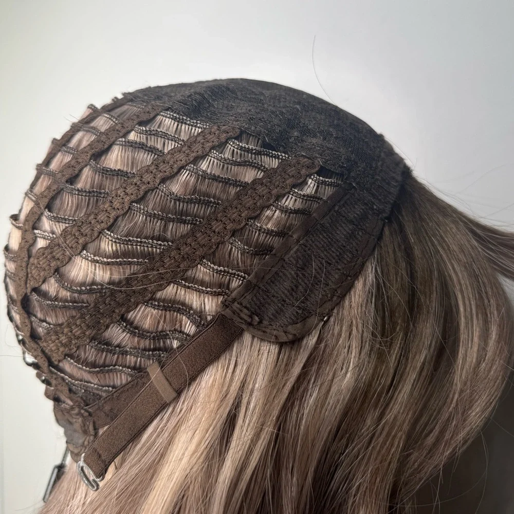 26” Long Wavy Synthetic Wig with Bangs – Ash Brown / Smoky Blonde Blend